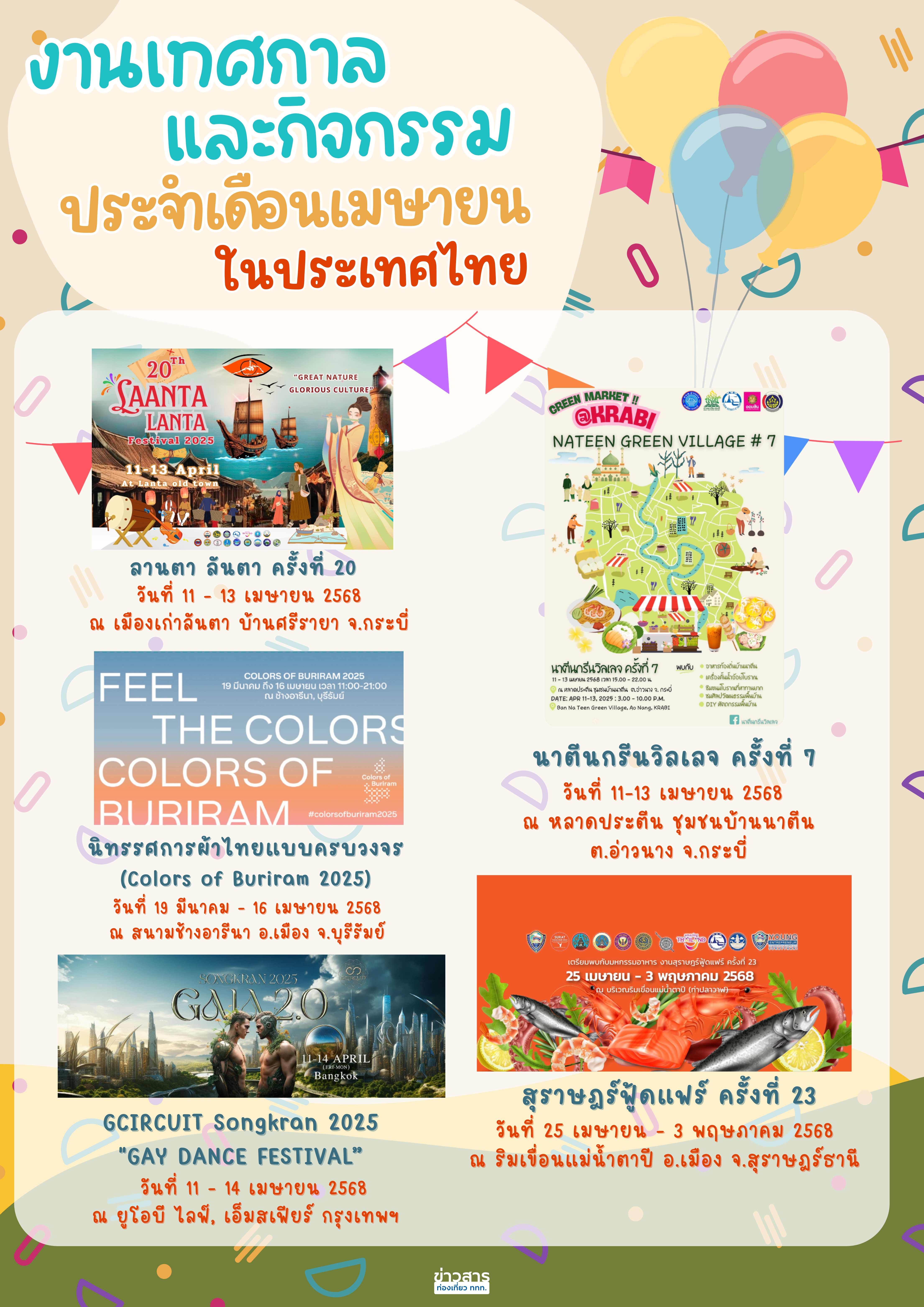 ปฏิทินกิจกรรมท่องเที่ยวไทยเดือนเมษายน 2568